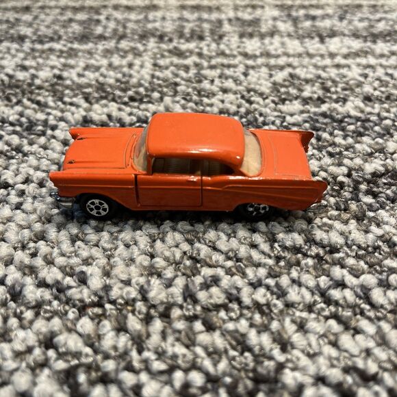 Pair (2) VTG Ertl Orange 57 Chevy Bel Air 1/64 Die-cast Car Open Doors Hong Kong - Picture 4 of 16